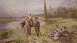 19世紀のポニーに乗る 作： Myles Birket Foster